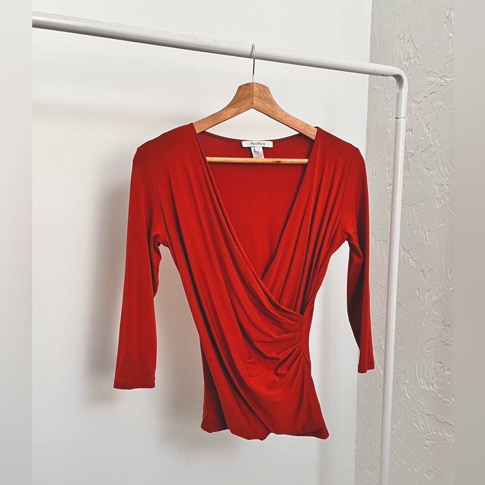 Max Mara Wrap Top Dusty Orange Stretch Knit Blouse Womens Size S Great Condition